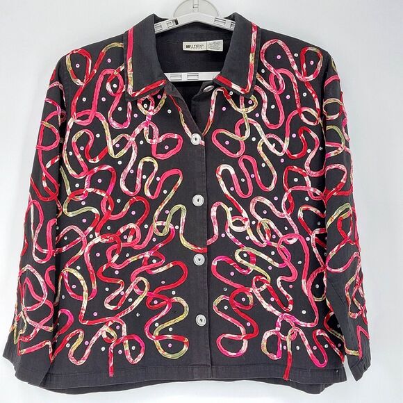 Units Jackets & Blazers - Units Woman Jacket Sz 2X Black Sequins Ribbon Design 80's Retro Vintage Denim